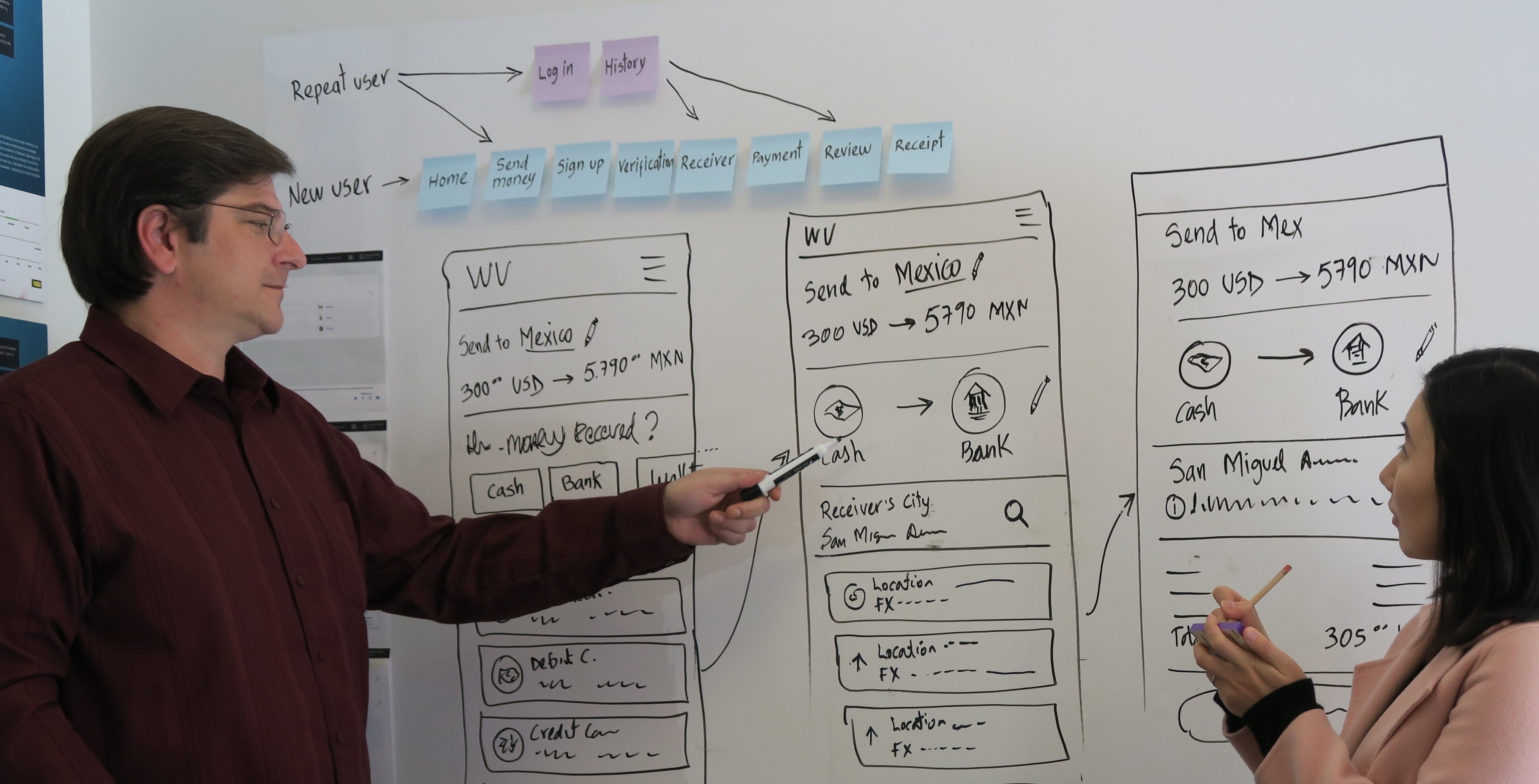 Noah Zachlod reviewing UX wireframes with a client team